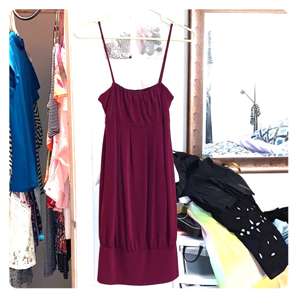 A burgundy banded dress